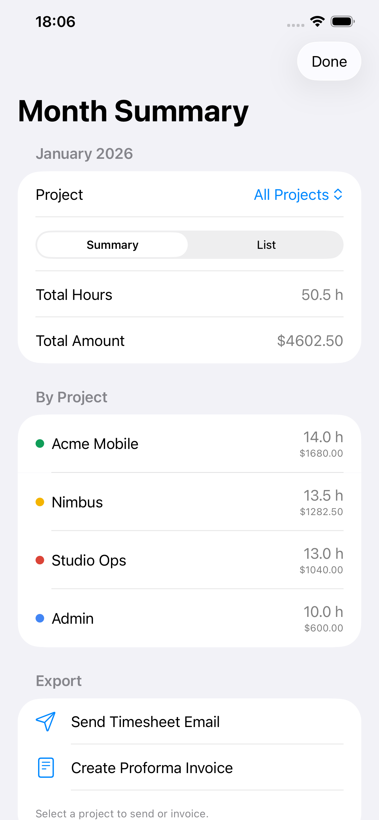 Month summary screenshot